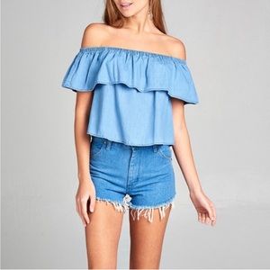 Chambray Ruffle Top